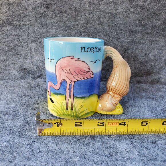 Vintage Florida Flamingo Ceramic Mug With Unique Seashell Handle From The 1980's - Picture 8 of 9